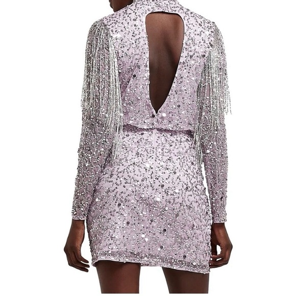River Island Women's Purple Gray Sequin Tassel Mini Dress Size 8 Party - Picture 4 of 15